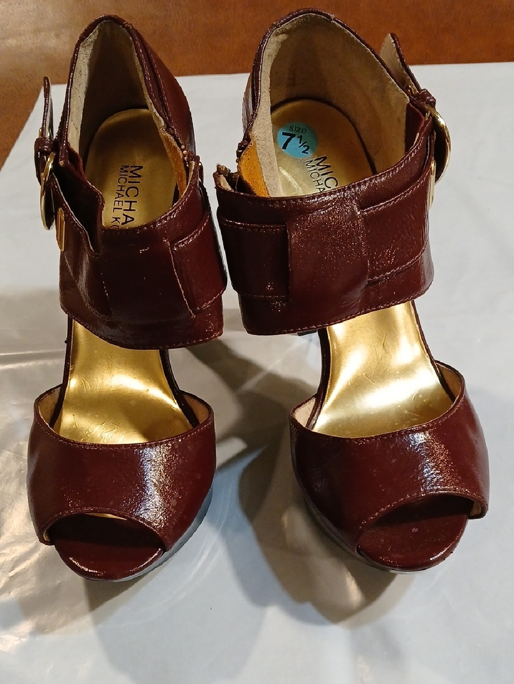 Michael Kors Burgundy Open-Toe Ankle-Strap Heels